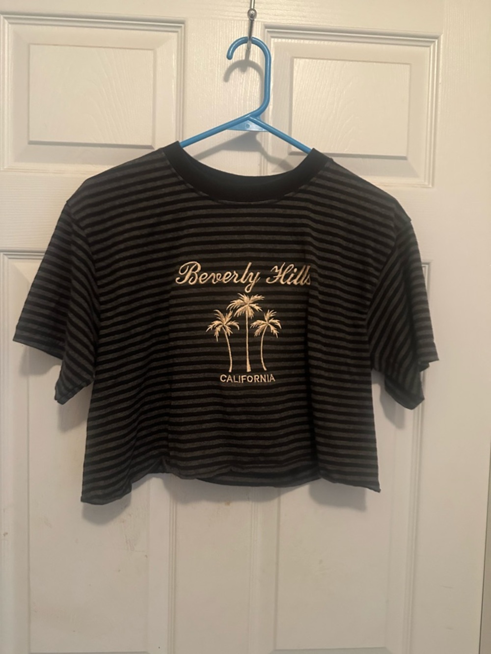 Beverly Hills California Black & Gray Striped Cropped Tee